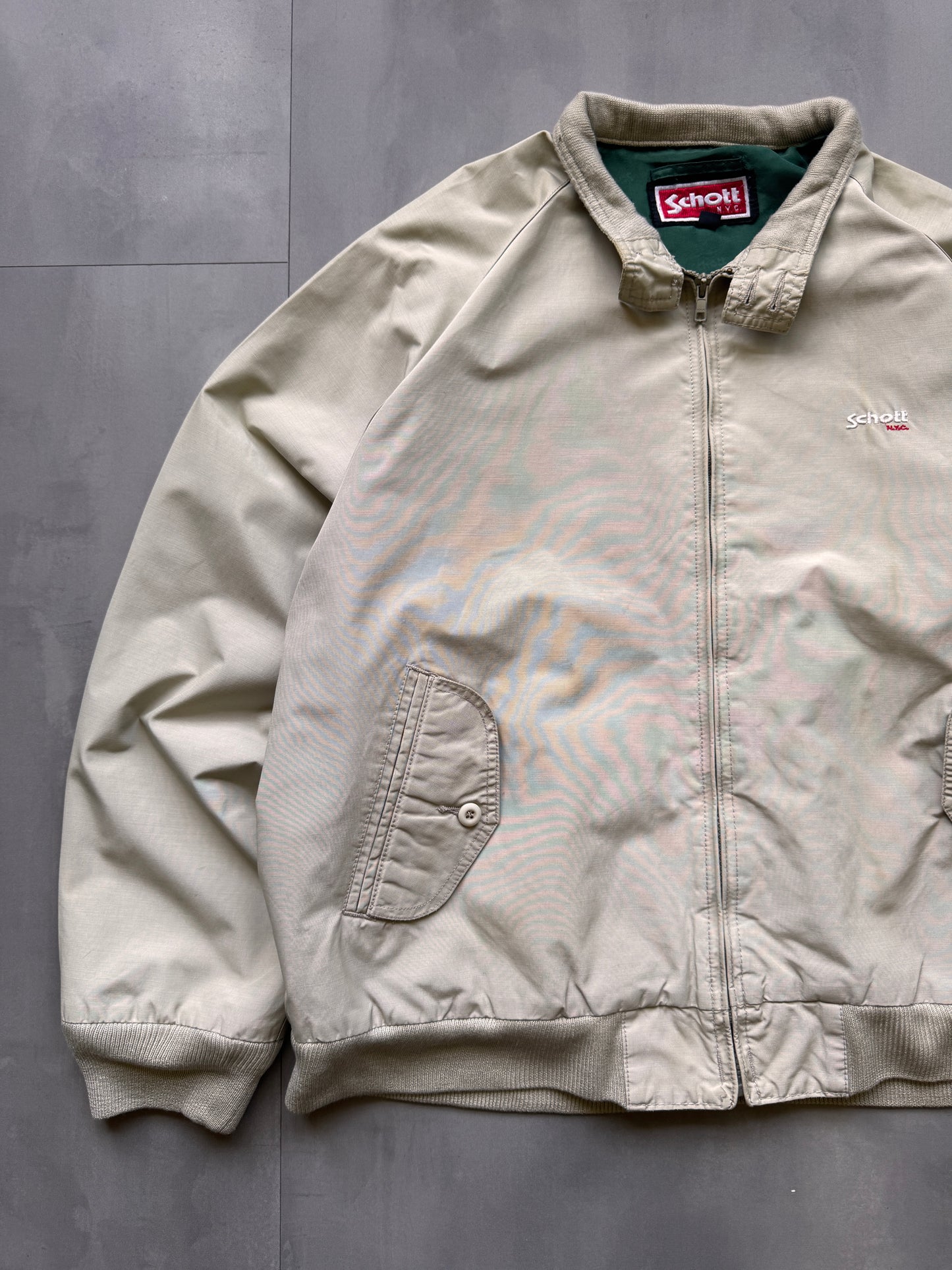 VINTAGE SCHOTT NYC BEIGE TRUCKER JACKET - L