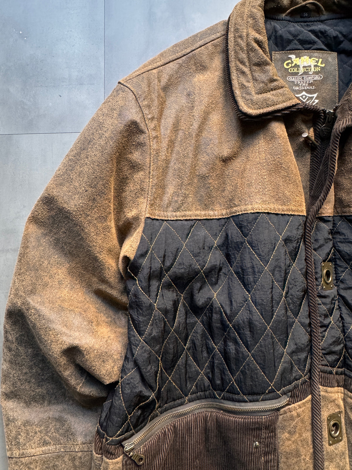 VINTAGE CAMEL ACTIVE BROWN AGED LEATHER JACKET - XL