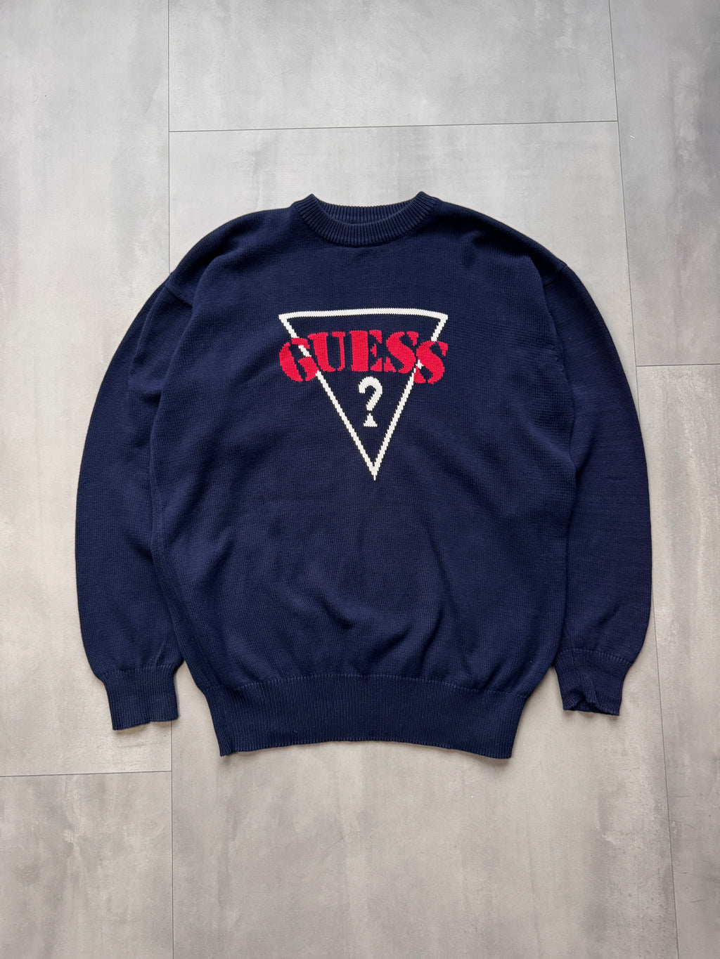 VINTAGE GUESS NAVY KNIT SWEATER - LARGE