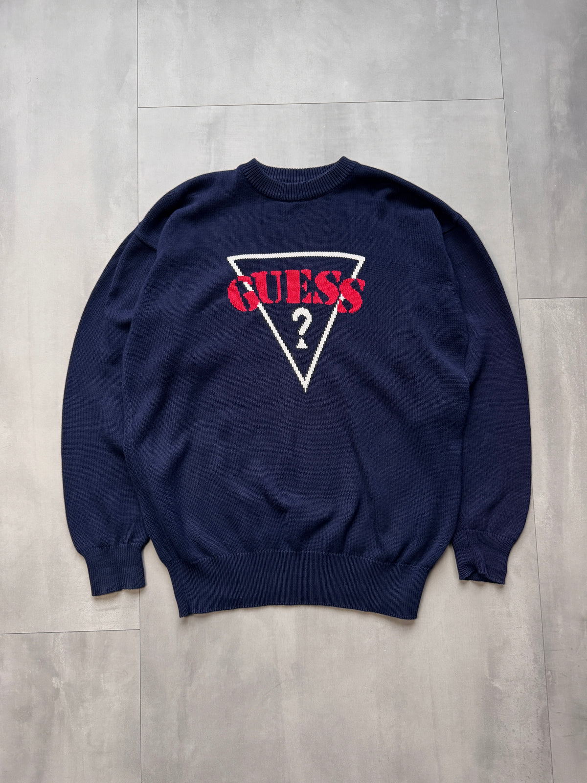 VINTAGE GUESS NAVY KNIT SWEATER - LARGE