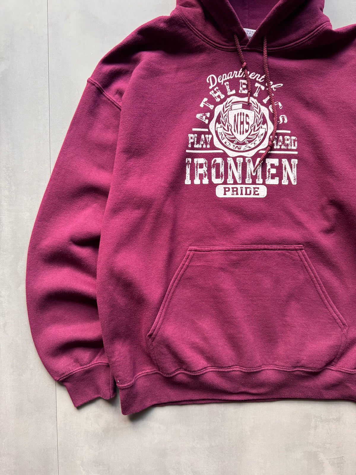 VINTAGE NHS IRONMEN BURGUNDY HOODIE - S