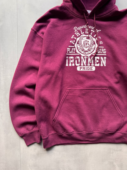 VINTAGE NHS IRONMEN BURGUNDY HOODIE - S