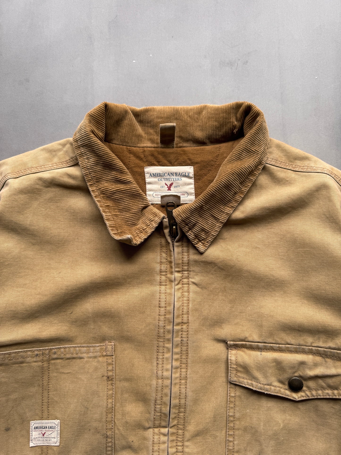VINTAGE AMERICAN EAGLE TAN DETROIT JACKET - L
