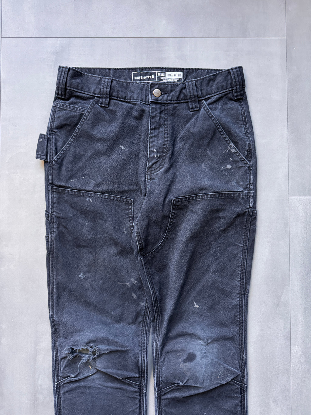 VINTAGE CARHARTT BLACK DOUBLE KNEE CARPENTER PANTS - 32