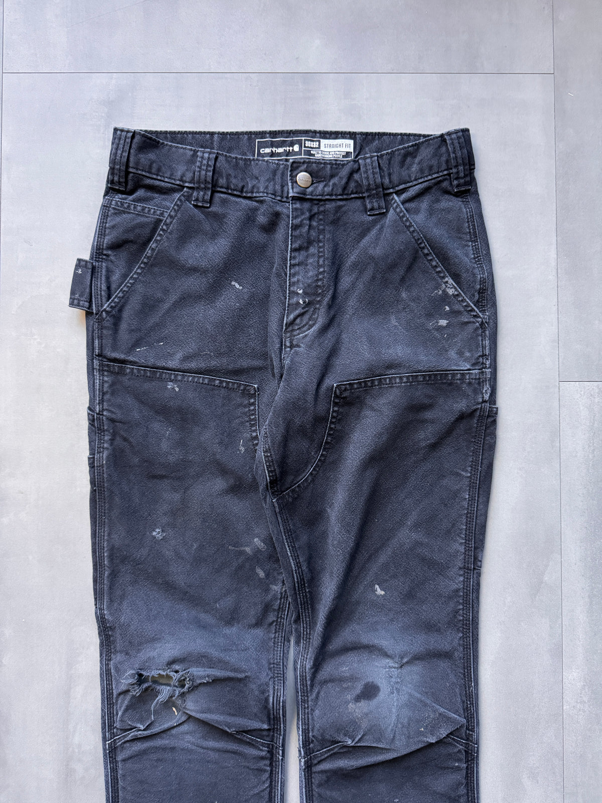 VINTAGE CARHARTT BLACK DOUBLE KNEE CARPENTER PANTS - 32