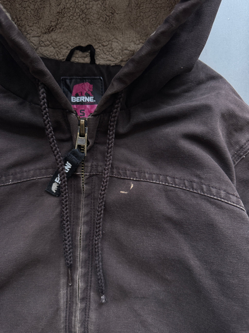 VINTAGE BERNE DARK BROWN SHERPA LINED ACTIVE JACKET - S