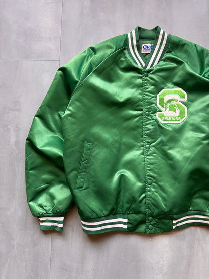 VINTAGE CHALKLINE MICHIGAN STATE SPARTANS GREEN SATIN BOMBER JACKET - XL