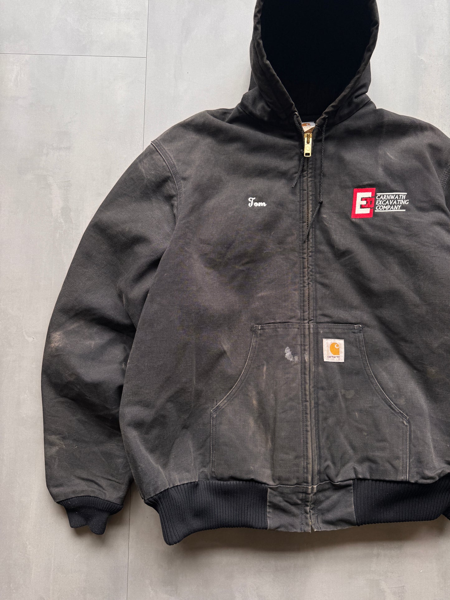 VINTAGE CARHARTT CARNWATH EXCAVATING FADED GREY ACTIVE JACKET - XL