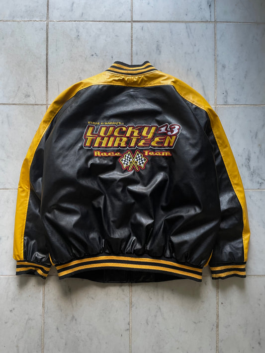 STEVE & BARRY 'LUCKY THIRTEEN' LEATHER VARSITY JACKET - XXLARGE