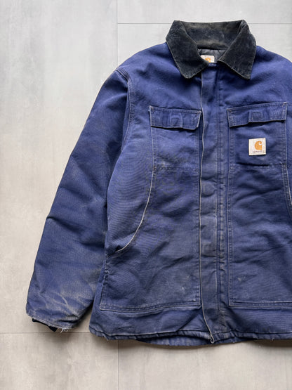 VINTAGE CARHARTT NAVY ARCTIC WORK JACKET WITH HOOD - XLARGE