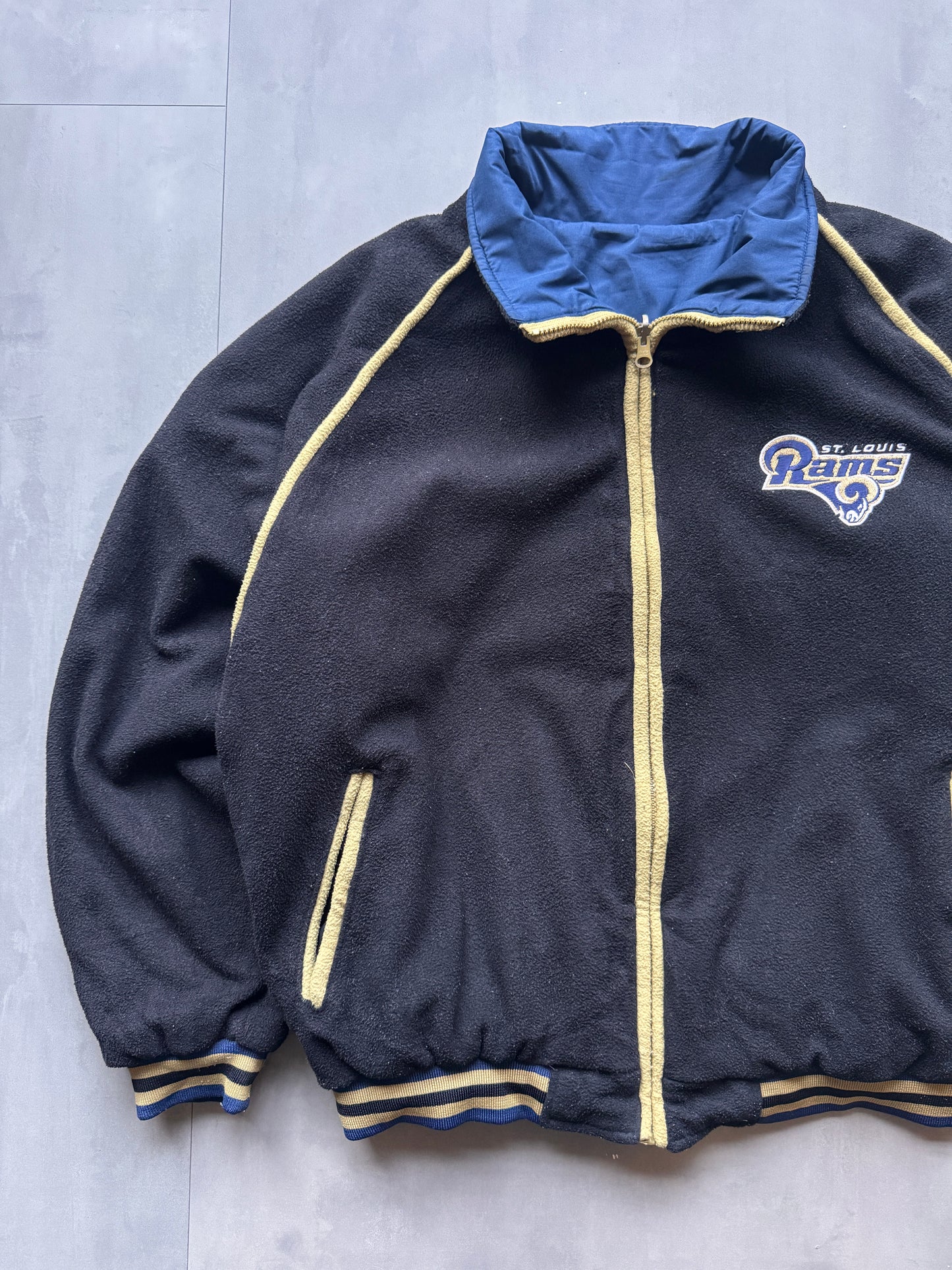 VINTAGE NFL LA RAMS REVERSIBLE FLEECE LINED JACKET - L