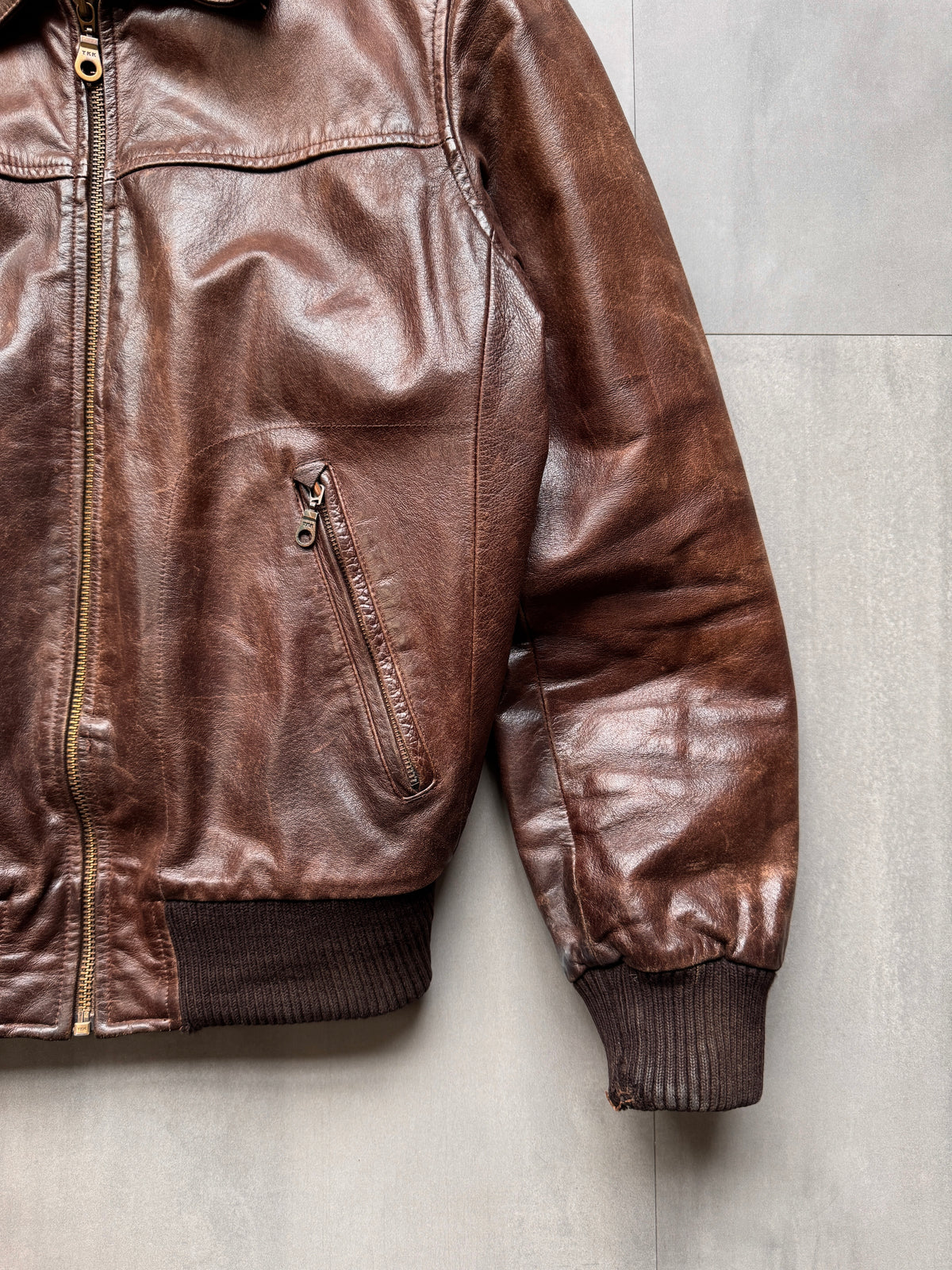 VINTAGE OAKWOOD BROWN LEATHER JACKET - M