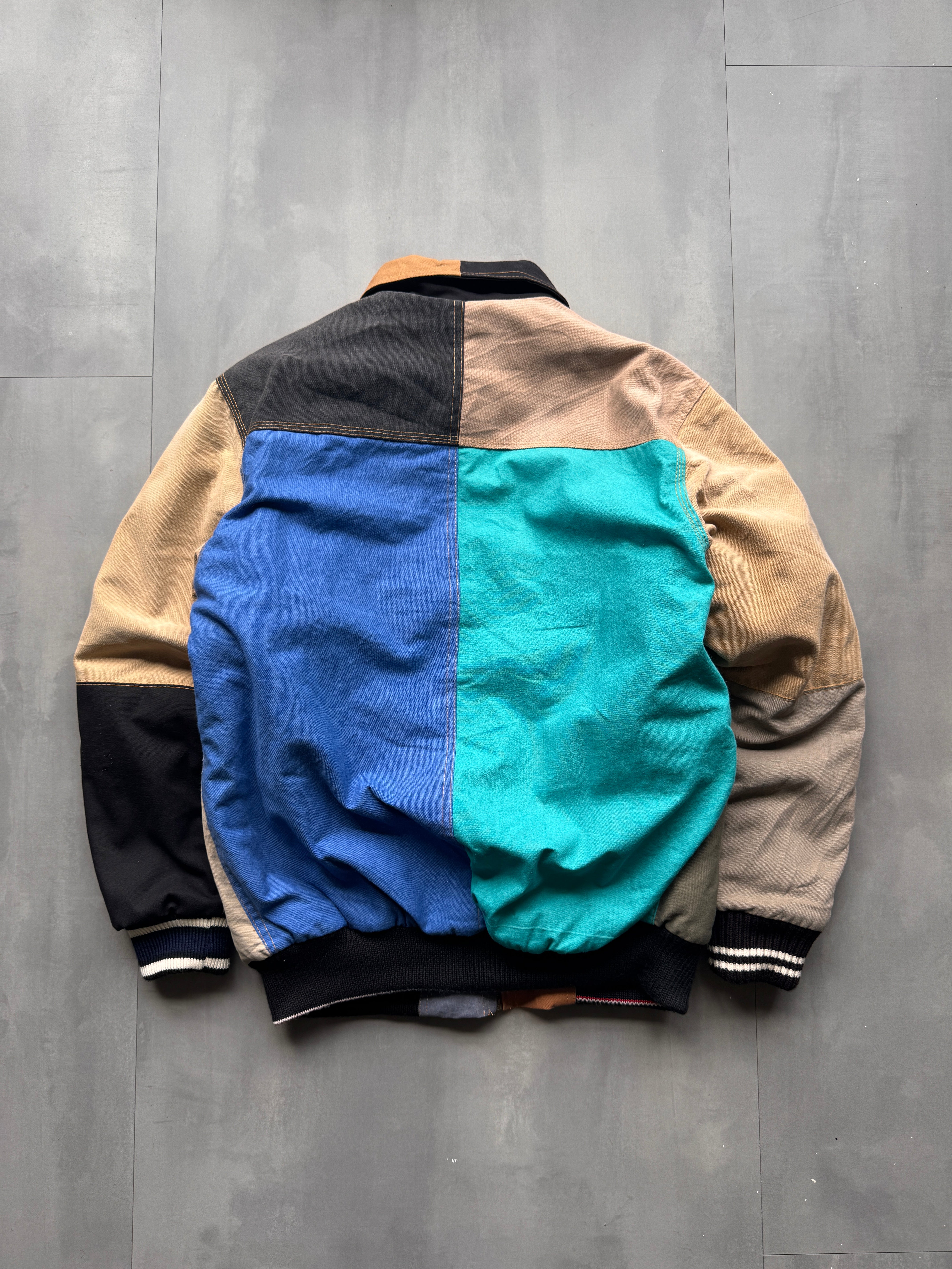 VINTAGE CARHARTT REWORKED SHERPA LINED MULTICOLOR DETROIT JACKET