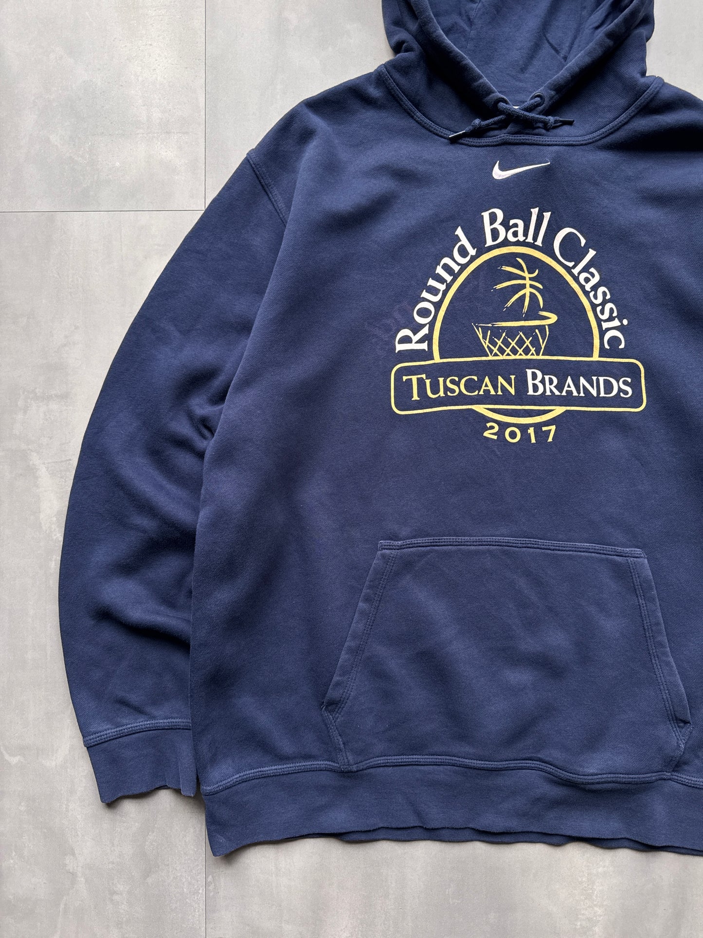 VINTAGE NIKE ROUND BALL CLASSIC NAVY HOODIE - XL
