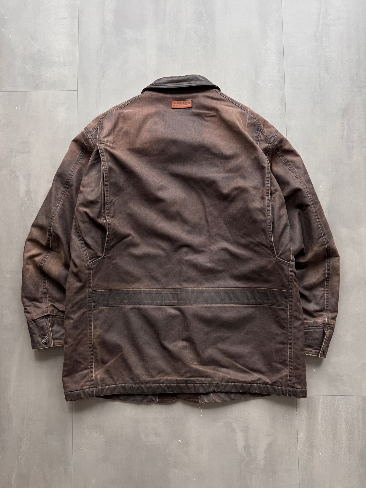 VINTAGE MARLBORO CLASSICS DARK BROWN AGED LEATHER TRENCHCOAT/JACKET - XL