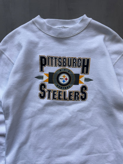 VINTAGE NFL PITTSBURGH STEELERS WHITE SWEATER - XSMALL