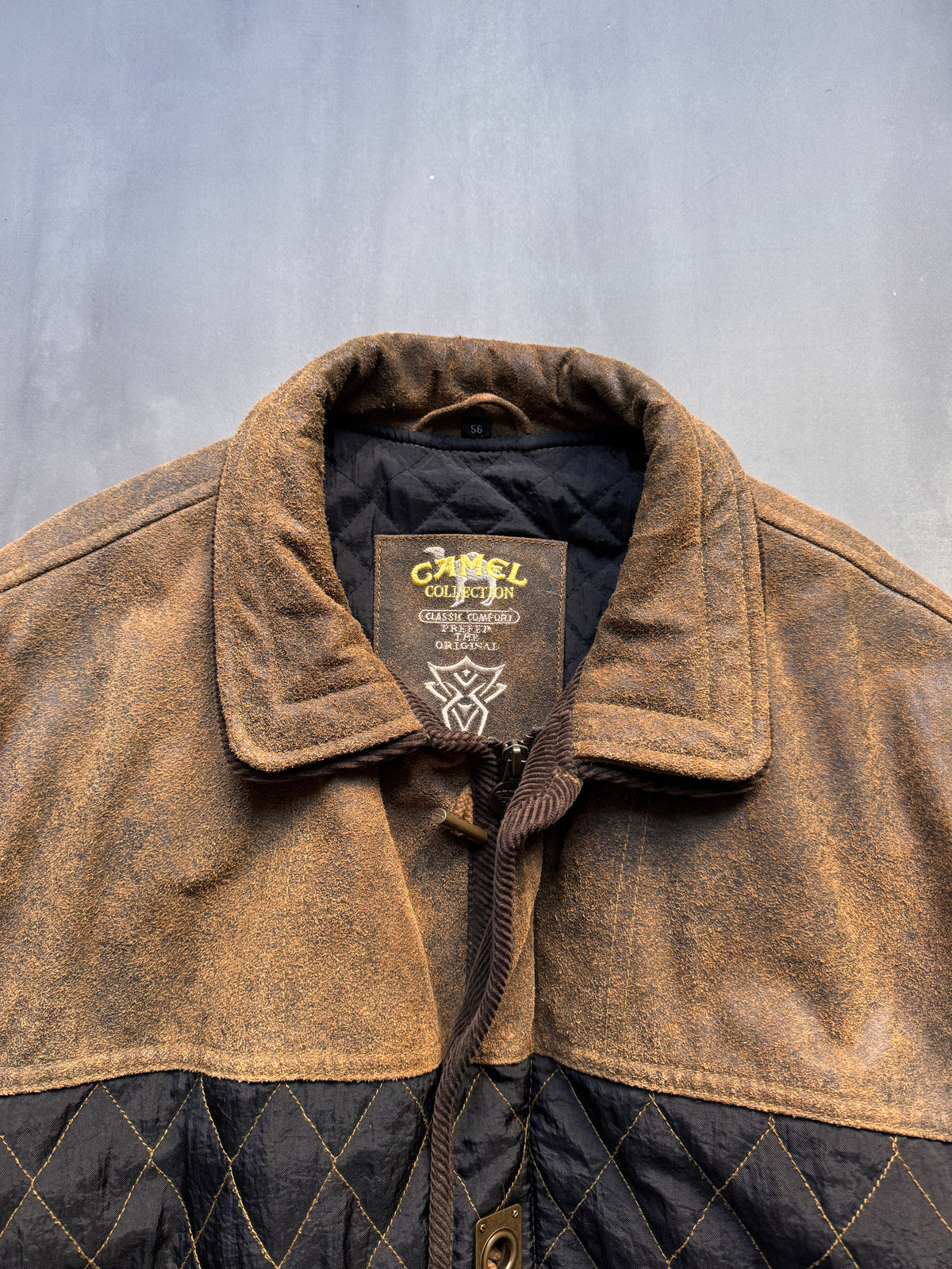 VINTAGE CAMEL ACTIVE BROWN AGED LEATHER JACKET - XL