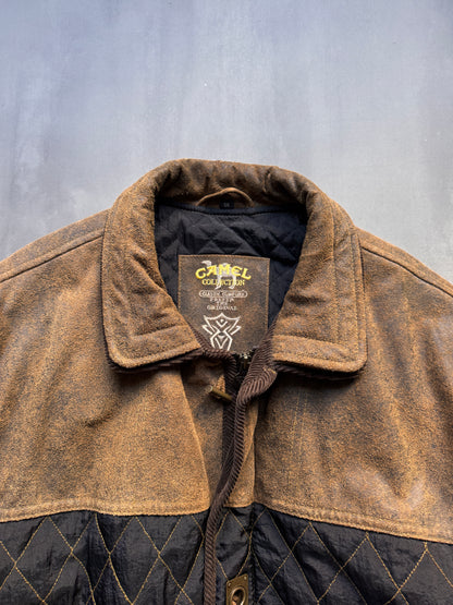 VINTAGE CAMEL ACTIVE BROWN AGED LEATHER JACKET - XL