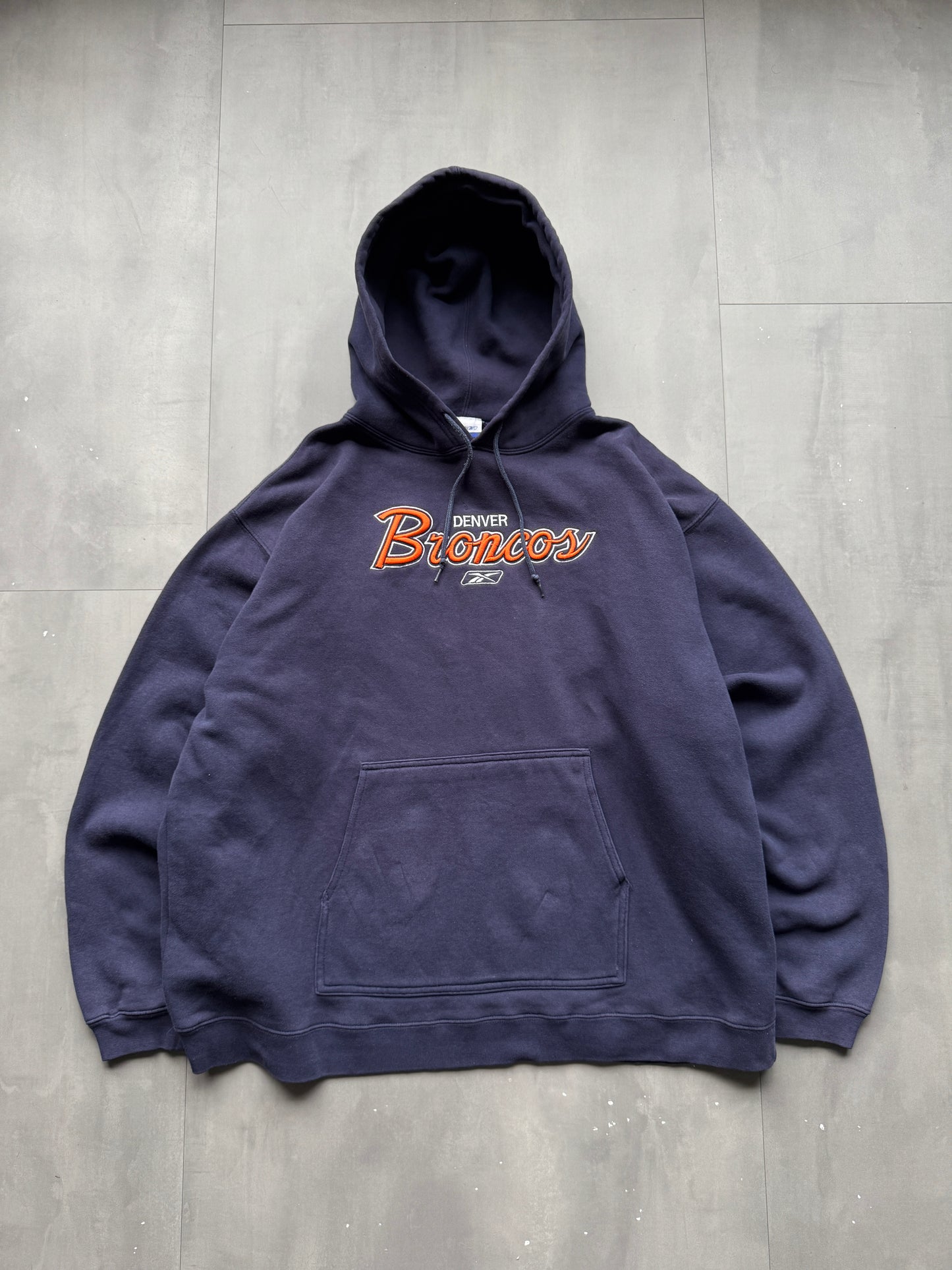 VINTAGE REEBOK NFL DENVER BRONCOS NAVY HOODIE - XL