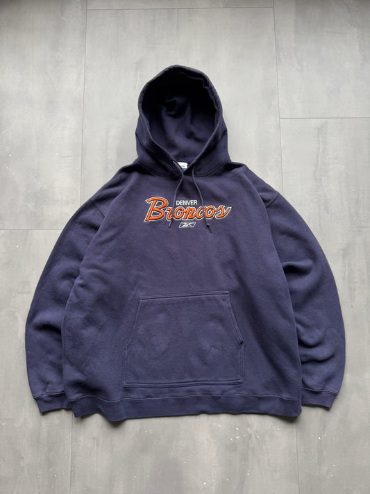 VINTAGE REEBOK NFL DENVER BRONCOS NAVY HOODIE - XL