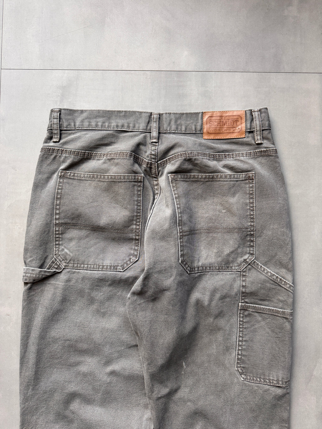 VINTAGE SCHMIDT DISTRESSED FADED GREY CARPENTER PANTS - 32