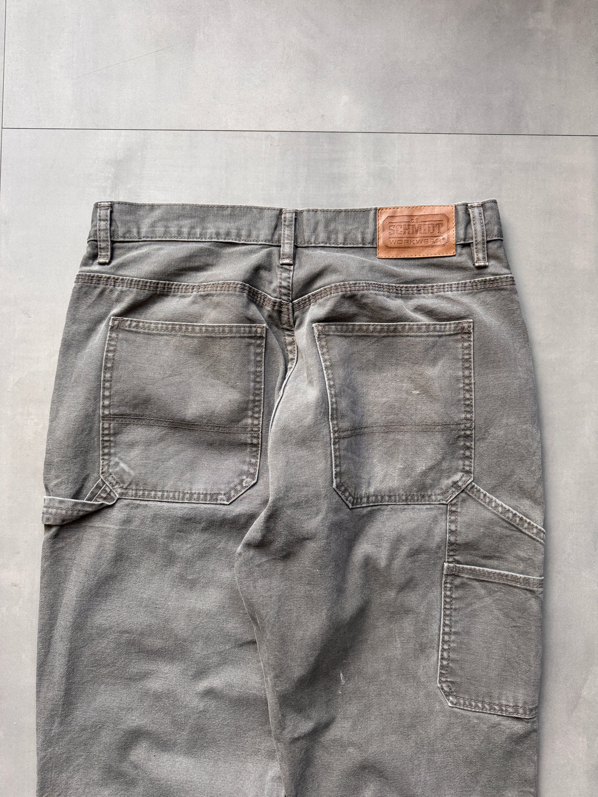 VINTAGE SCHMIDT DISTRESSED FADED GREY CARPENTER PANTS - 32