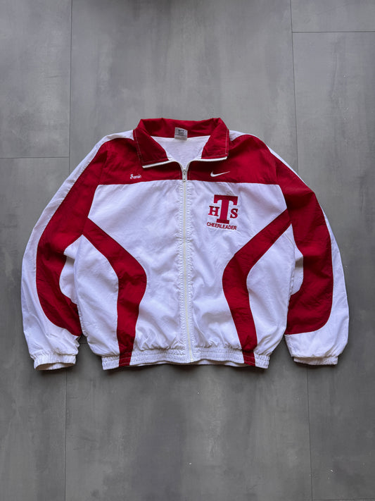 VINTAGE NIKE CHEERLEADER RED/WHITE TRACK JACKET - S