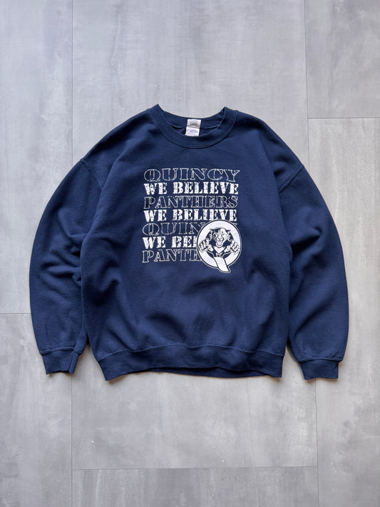 VINTAGE QUINCY PANTHERS NAVY SWEATER - LARGE