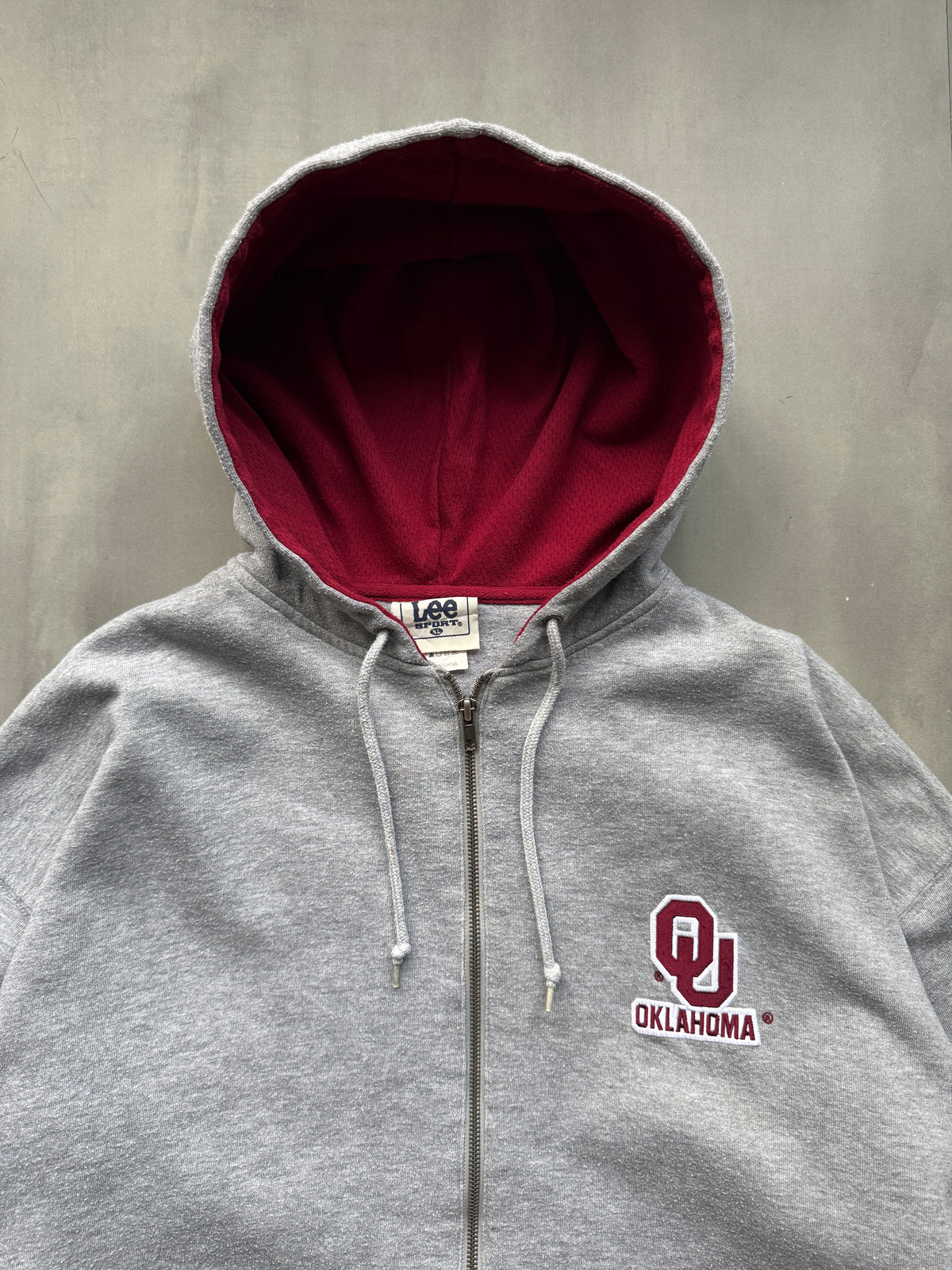 VINTAGE LEE OKLAHOMA SOONERS GREY ZIP UP HOODIE - XL
