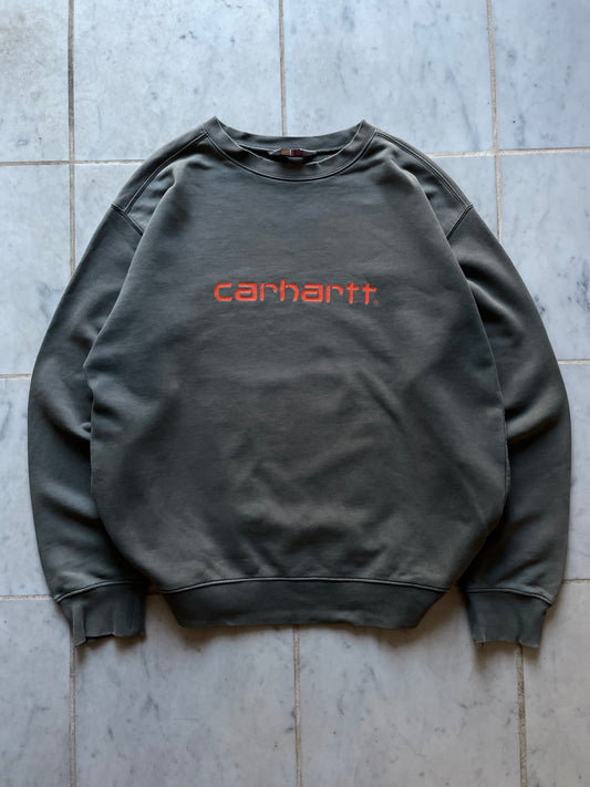 CARHARTT ORANGE LOGO GREY/GREEN SWEATER - LARGE/XLARGE