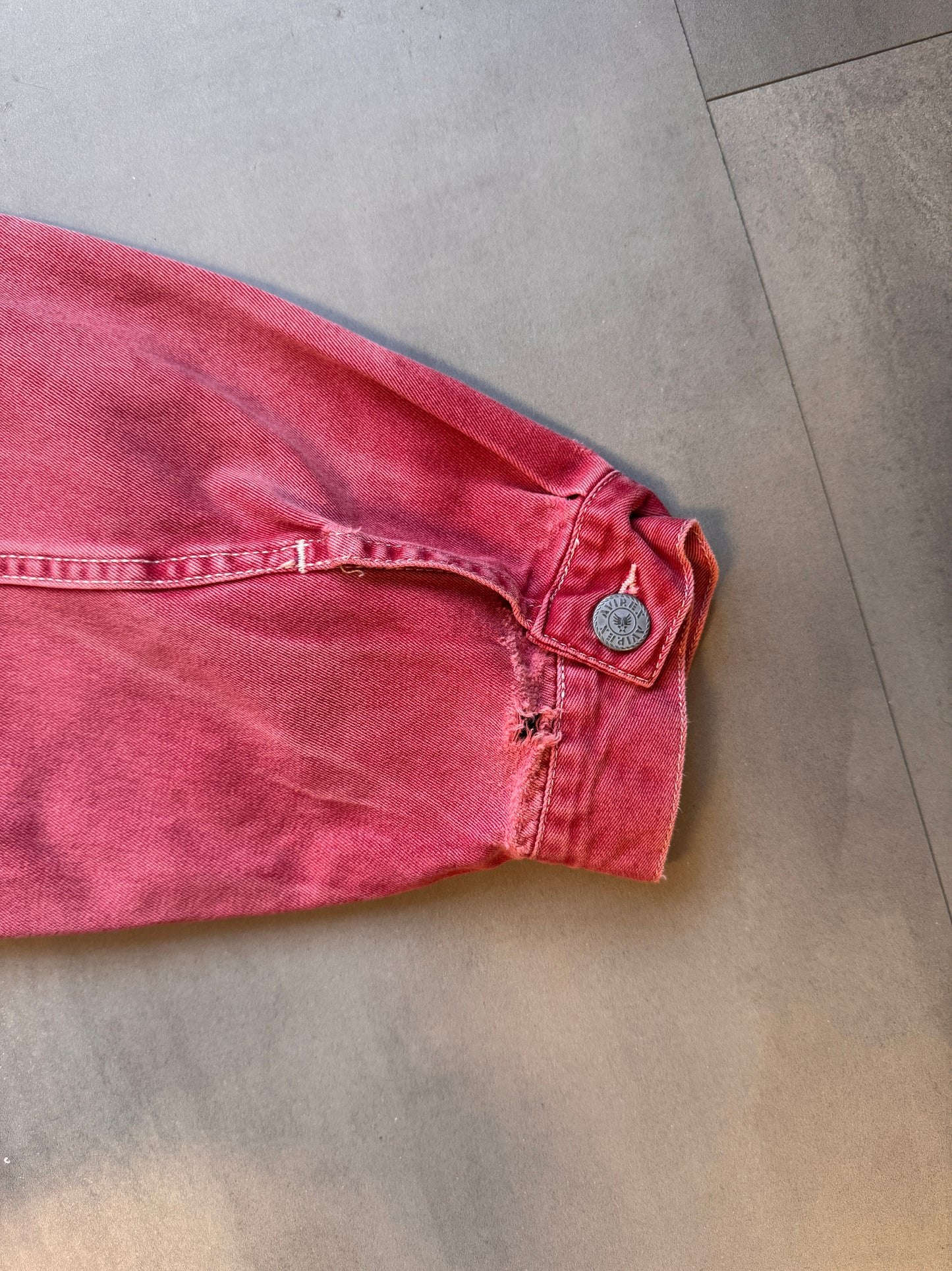 VINTAGE AVIREX FADED RED TRUCKER JACKET - M