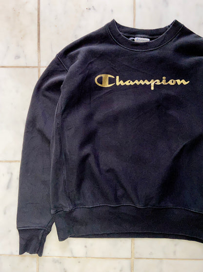 CHAMPION GOLD LOGO BLACK REVERSE WEAVE SWEATER - LARGE