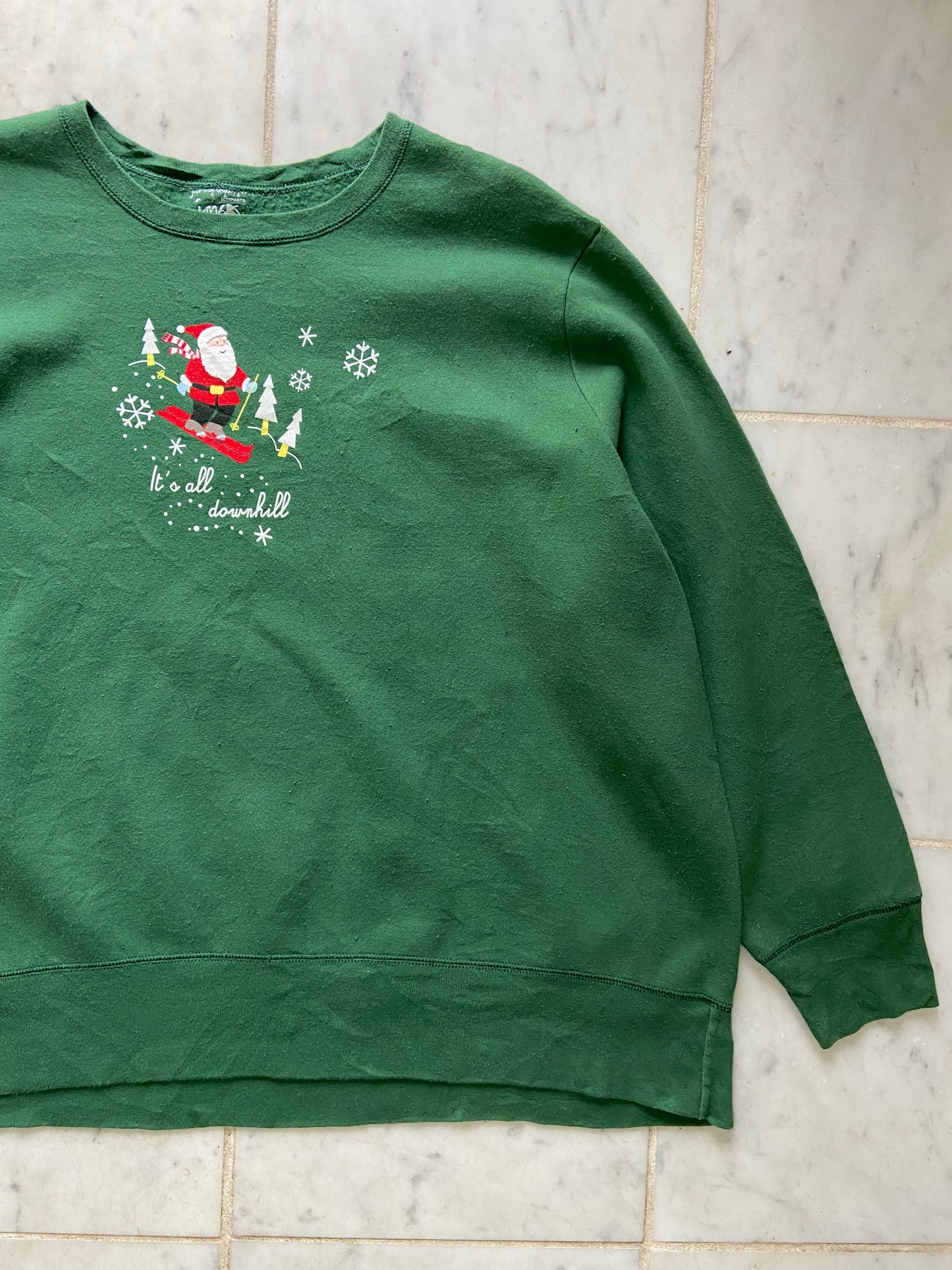 SANTA CLAUS 'ITS ALL DOWNHILL' GREEN CHRISTMAS SWEATER - 3XLARGE