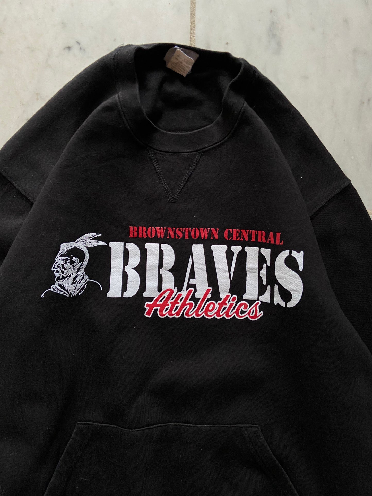 'BROWNSTOWN CENTRAL BRAVES ATHLETICS' BLACK SWEATER - MEDIUM