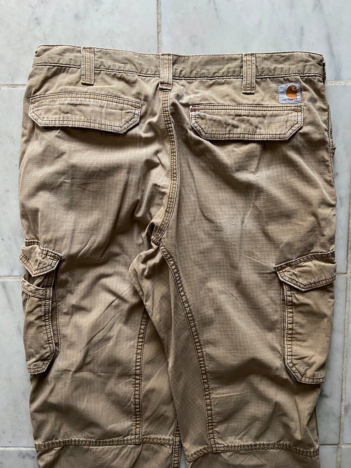 CARHARTT TAN RIPSTOP WORK CARGO PANTS - 36x32