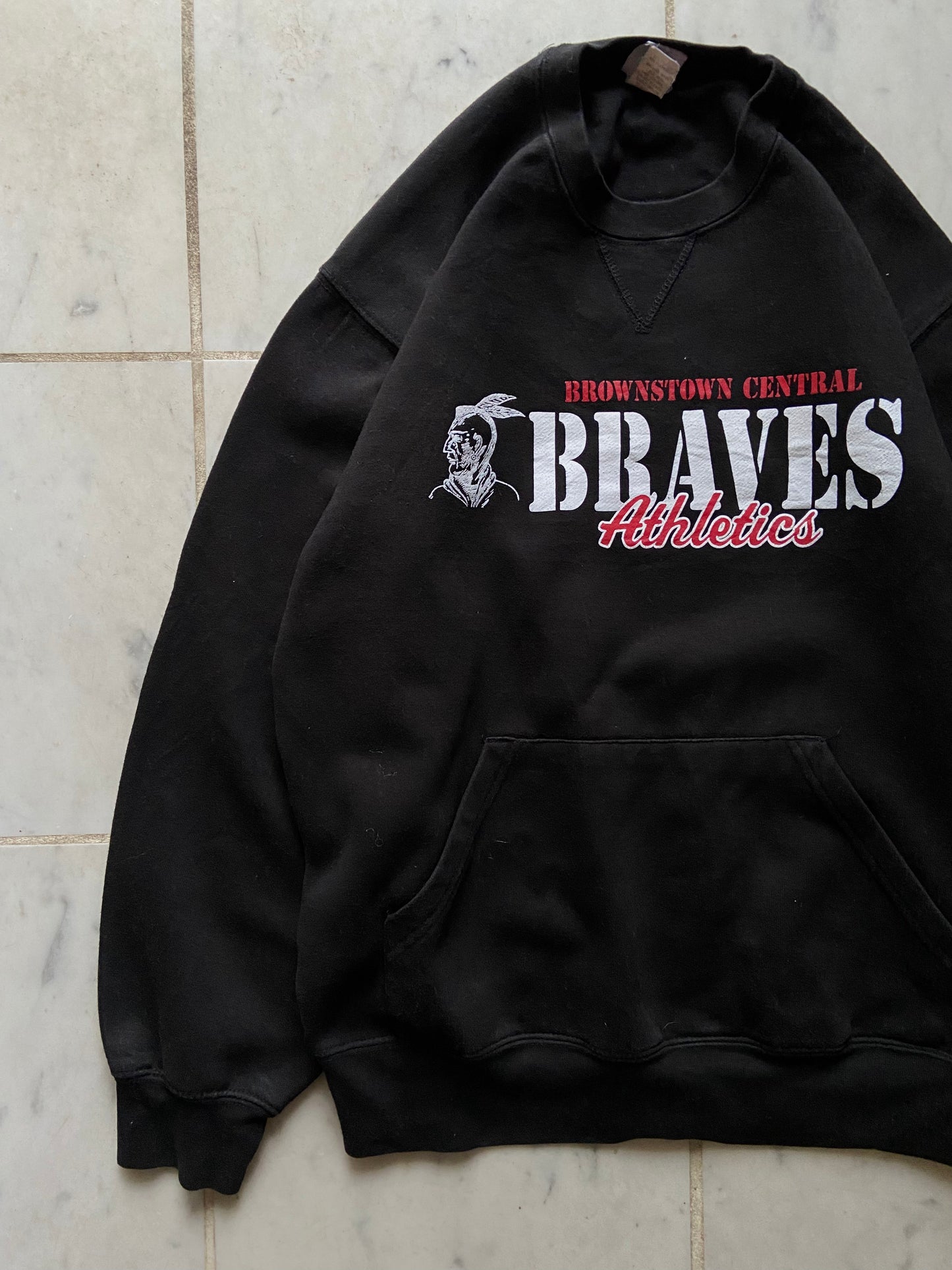 'BROWNSTOWN CENTRAL BRAVES ATHLETICS' BLACK SWEATER - MEDIUM